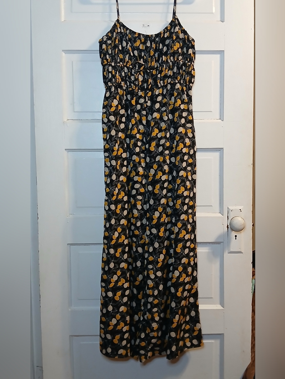 Lush Lemon Print Jumpsuit Womens Medium Cropped Wide Leg Spaghetti Strap Summer